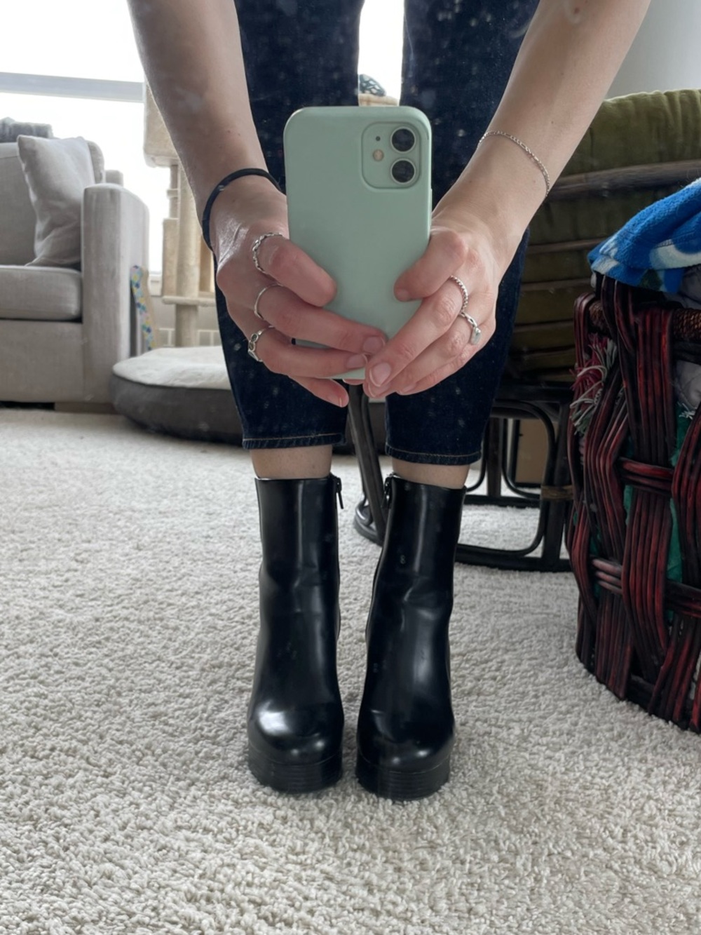 Black Platform Heeled Chelsea Boots - Picture 3 of 3